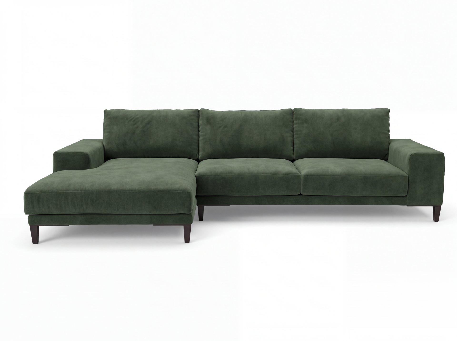 Narożnik z szezlongiem MINT 300x170cm - zielony welur (lewy)